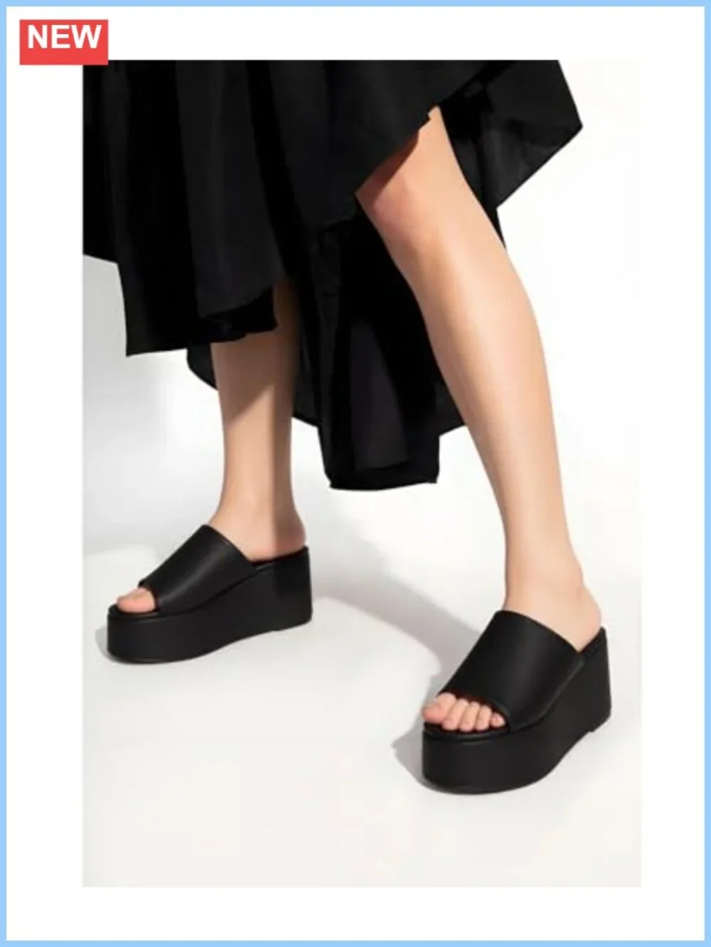 Chunky Platform Wedge Sandals for Women Slip On Open Toe PU